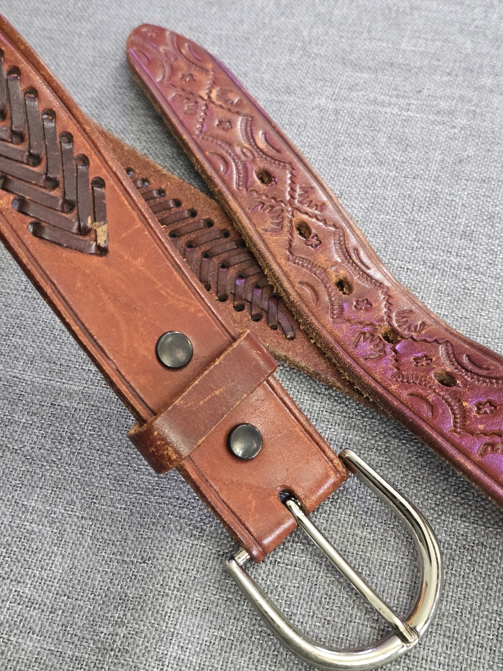 Men's Brown Leather Belt with Eagle Detail and Solid Brass Buckle Size 40